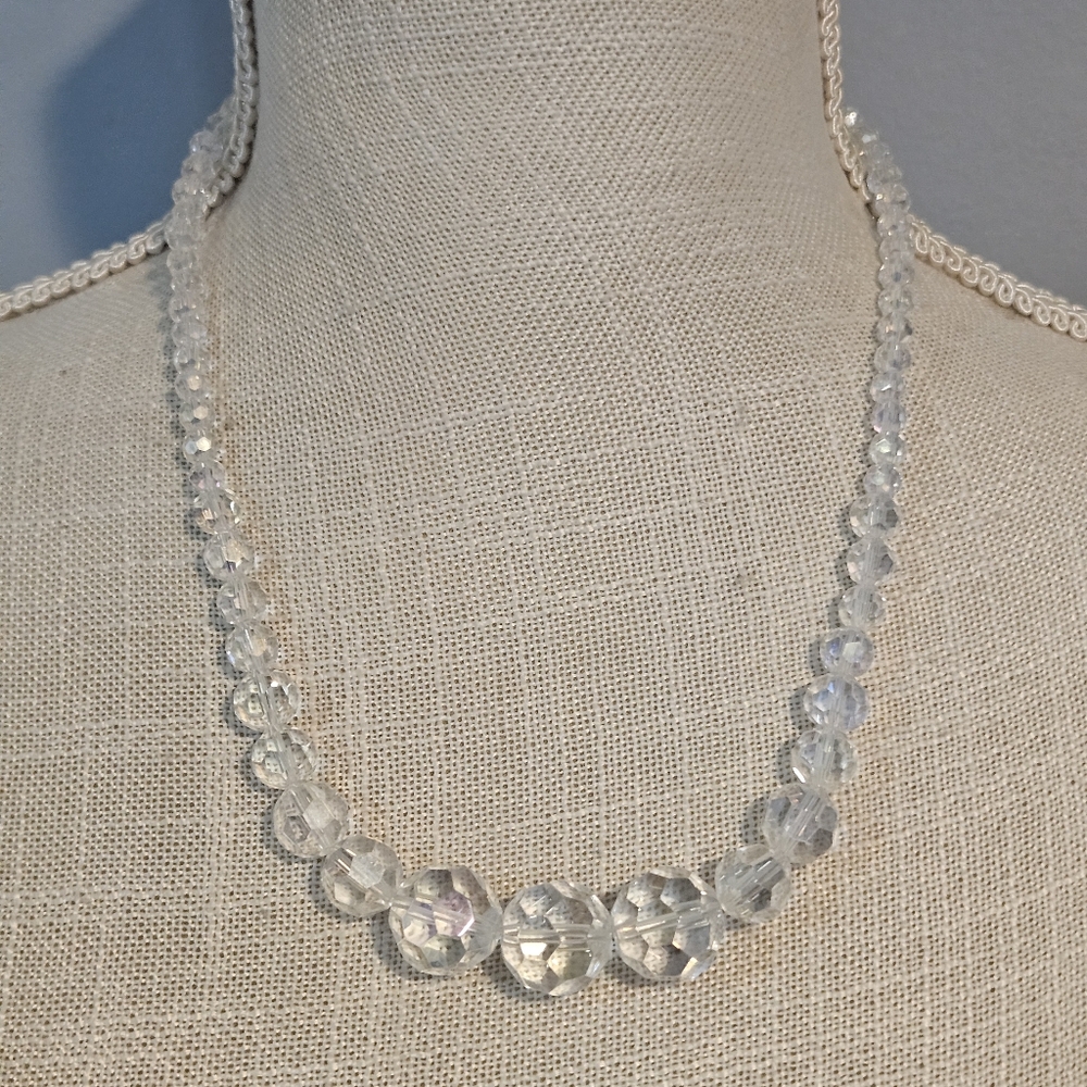 Vintage Graduated Clear Beaded Necklace